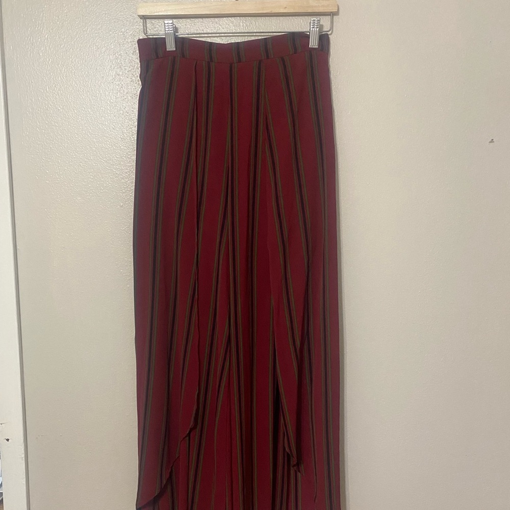 Elevenses Burgundy Striped Side Slit Pants